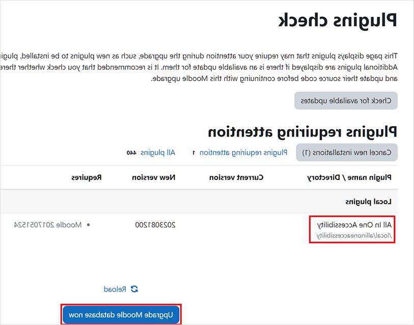 Upgrade Moodle accessibility plugin